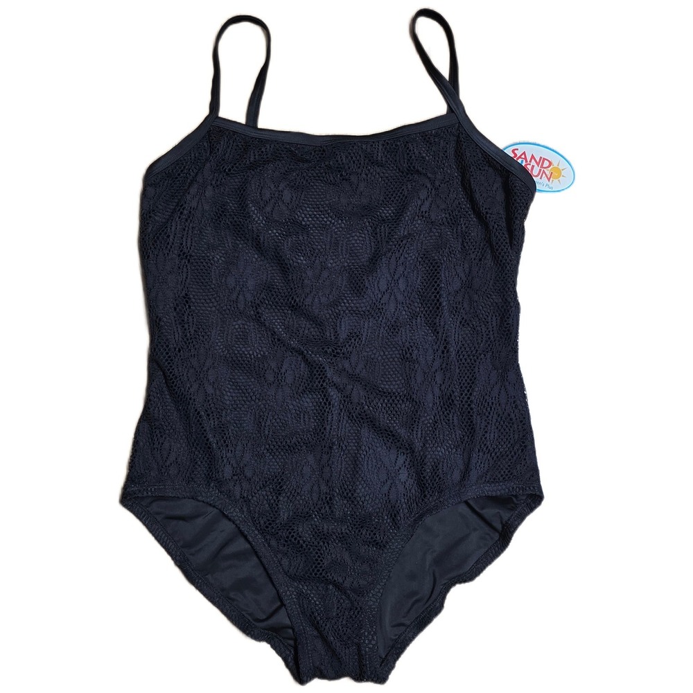 NWT Sand N Sun Textured Lace  Swimsuit Women's Size 3X Black‎ One Piece